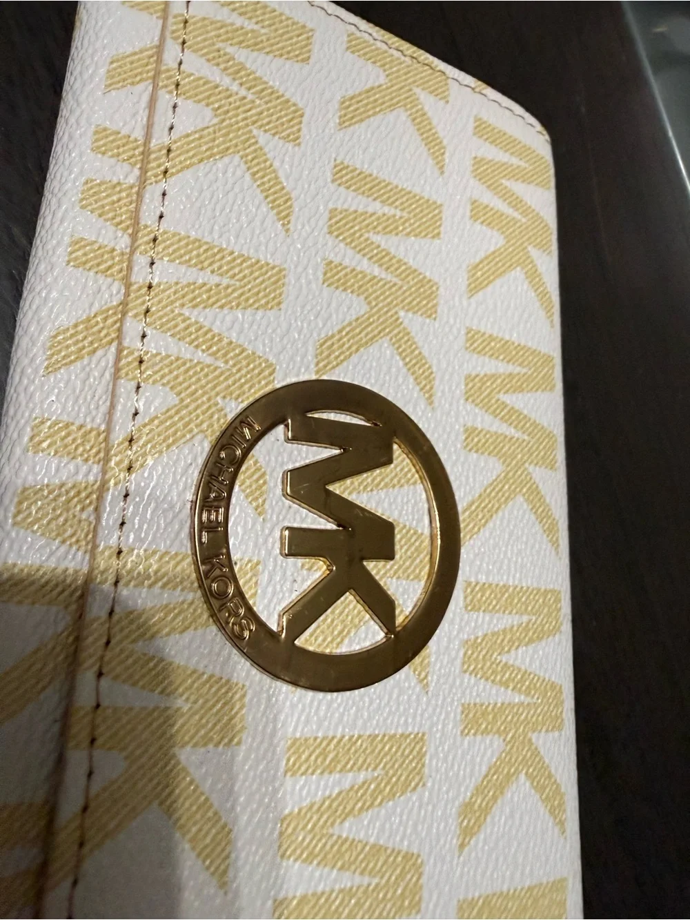 Michael Kors Beige and White Logo Wallet